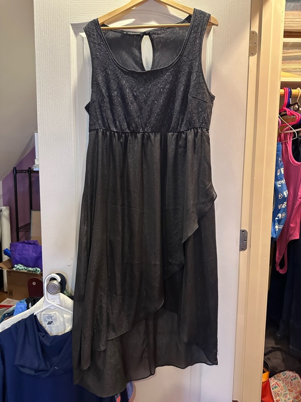 Maurices Black Sparkle Lace-Overlay High-Low Dress